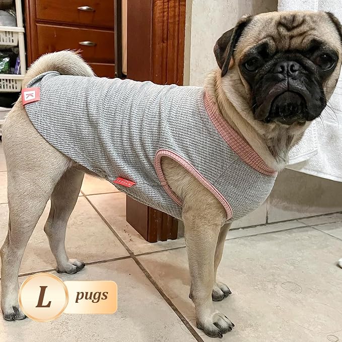 KYEESE 2Pack Dog Shirts Waffle for Small Dogs Stretchy T-Shirts Lightweight Tank Top Sleeveless Dog Vest Breathable, Large, Pink+Grey | Cozy Warmth, Lightweight & Breathable, Gentle on Sensitive Skin, Stretchy & Free to Move, Comfortable Daily Wear