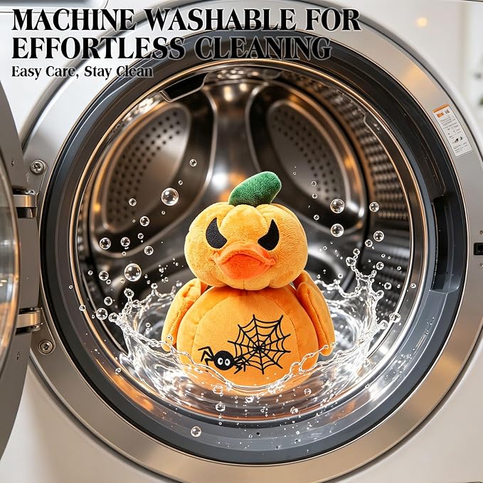 EXPAWLORER Halloween Squeaky Dog Toy - Funny Pumpkin Duck Plush Puppy Chew Toy with Crinkle Paper & Squeaker, Durable Interactive Stuffed Duck for Small Medium Large Dogs, Gift for Teething Holiday