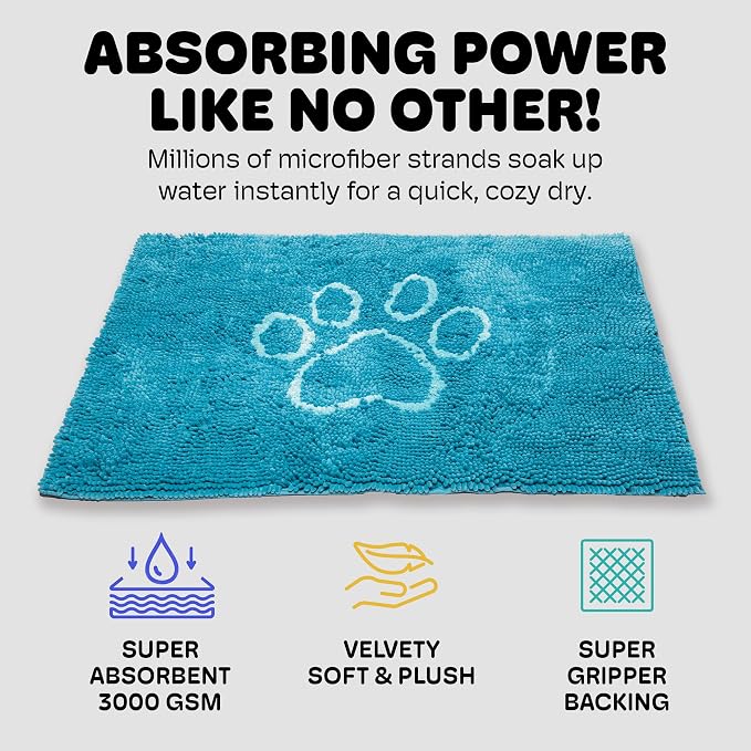 Dog Gone Smart Dirty Dog Doormat - Fast Drying Rug with Super Gripper Backing for Clean Floors - Super Absorbent and Machine Washable Mat for Muddy Paws - Aqua | Super Gripper Backing for Clean Floors - Absorbent Microfiber and Machine Washable Mat for...
