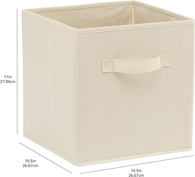 Amazon Basics Collapsible Fabric Storage Cubes Organizer with Handles, Sturdy Storage Bins for Organization, 10.5" x 10.5" x 11", Beige, 6-Pack