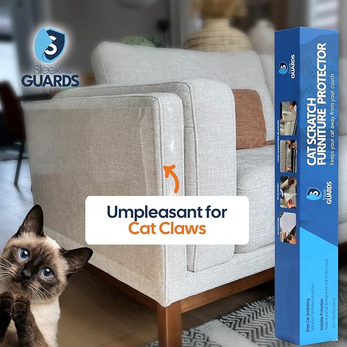 Cat Scratch Furniture Protector Roll, 16"x79" Couch Protector from Cat Claws, Custom-Cut Clear Anti-Scratch Tape for Sofa Corner & Door, No Residue Cuttable Cat Deterrent