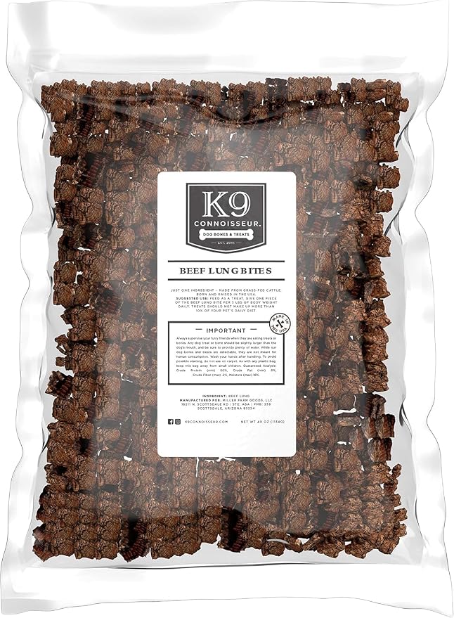 K9 Connoisseur Beef Lung Dog Treats - USA Made Single Ingredient Dog Treat | Bulk Dogs Treat, Grain Free, Low Calorie, Training, for All Breeds & Sizes - 2.5 lbs