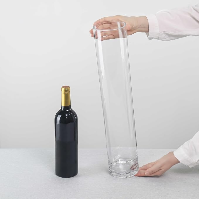 CYS Excel Clear Glass Cylinder Vase (H:20" D:4") | Multiple Size Choices Glass Flower Vase Centerpieces | Hurricane Floating Candle Holder Vase