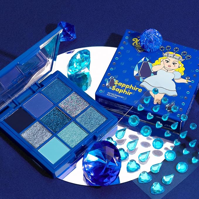 KimChi Chic Jewel Collection Eyeshadow Palette - Highly Pigmented, Blendable Colors, Long Lasting Matte & Glitter Shades, Cruelty Free, Sapphire