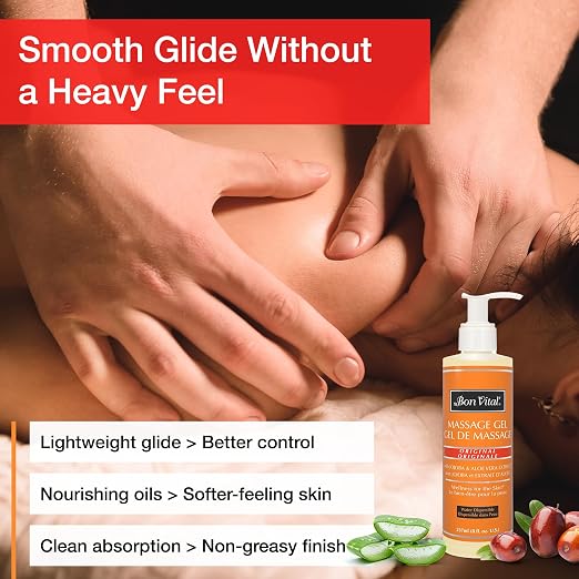 Bon Vital' Original Massage Gel for a Versatile Massage Foundation to Relax Sore Muscles and Repair Dry Skin, For Massage Therapists Who Want Superior Glide & Gentle Friction for Clients, 8 Oz Bottle