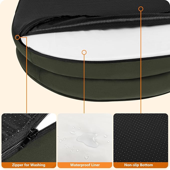 Dwanton Orthopedic Waterproof Medium Dog Bed Sofa, Gel Memory Foam, 36" | Egg-Crate Foam Dog Sofa, Washable Pet Bed with Four Sided Bolster Cushion, Removable Cover & Non-Slip Bottom, Green