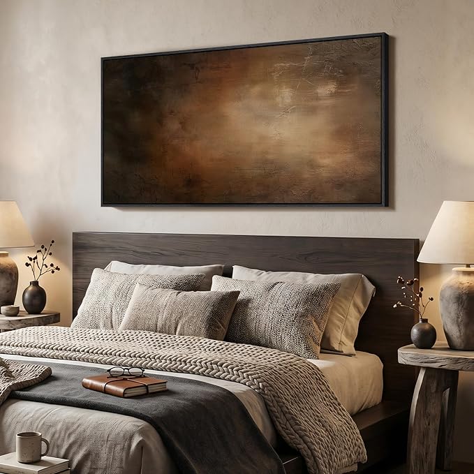 Large Framed Brown Black Abstract Wall Art, Modern Vertical Canvas Prints Paintings Artwork for Walls, Moody Contemporary Pictures Wall Decor for Hallway Living Room Bedroom Dining Room, 30x60 In