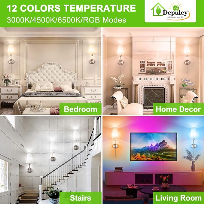 Depuley Battery Operated Wall Sconce: 27" Set of 2 Wireless Wall Lights with Remote for Bedroom - Rechargeable 15 Colors Wall Lamp for Living Room Hallway Decor - Brushed Nickel