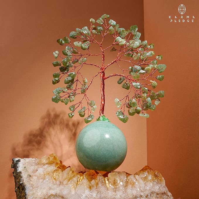 Green Aventurine Crystal Tree of Life Birthday Gifts for Women, Handmade Home Decor, Office, Room Décor, Reiki Healing Crystal Chakra Tree for Money, Positivity, Good Luck Gifts for Her, Mom & Dad