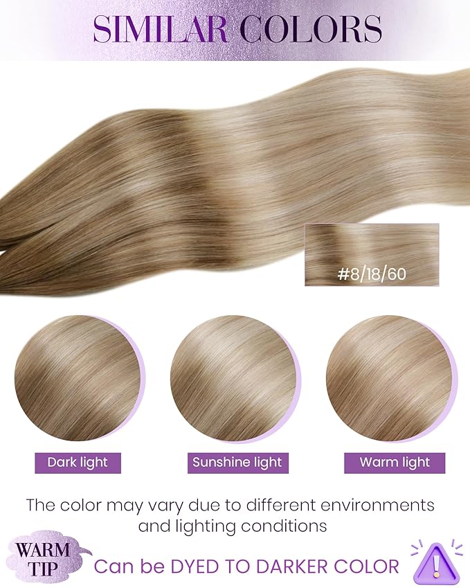 LaaVoo Ktip Human Hair Extensions Ombre Light Brown to Ash Blonde with Platinum Blonde U Tip Hair Extensions Human Hair 16in 1g/1s 50g