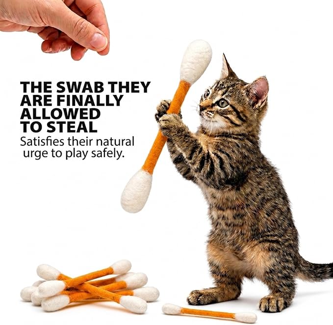 Glaciart One Swabs Cat Toys with Catnip - 6 Pk | Durable for Chew, Cute Cat Toys Interactive Kitty for Boredom, Exercise, & Play | Filled w/Organic Catnip for Anxiety & as Digestive Aid | Gift Idea