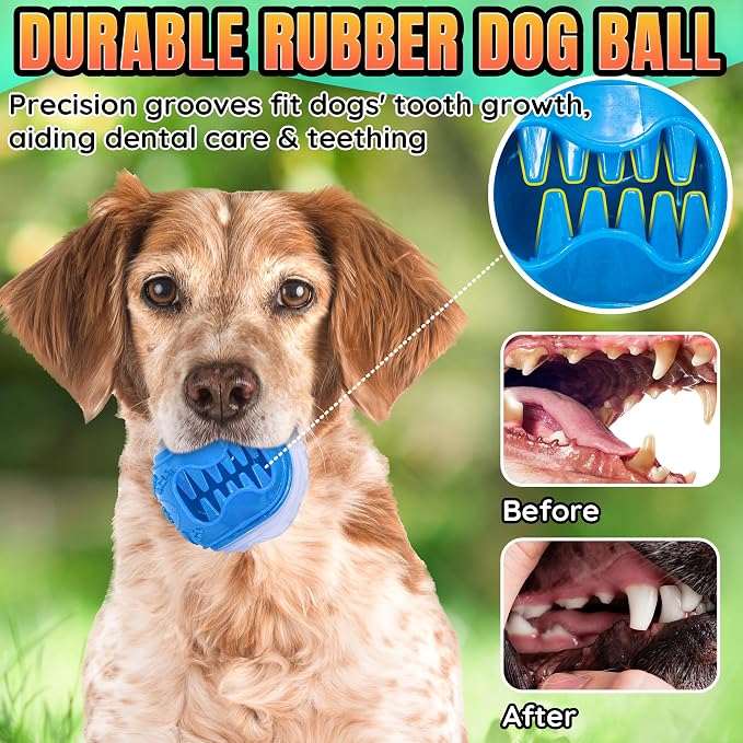 LECHONG 6-Pack Dog Treat Balls, 3-in-1 Glow in the Dark Squeaky Treat Dispenser Ball Toys for Dog, Interactive Durable Rubber Teething Fetch Ball for Small Medium Dogs to Keep Them Busy 2.5in