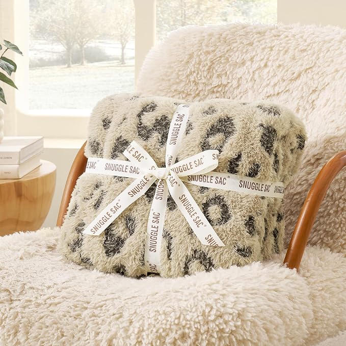 Snuggle Sac Leopard Luxury Faux Fur Throw Blanket for Couch,Ultra Soft Cozy Plush Fluffy Blanket for Sofa Bedroom Living Room,Brown Leopard,50x60 inches