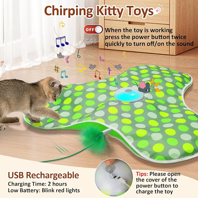 Sofolor Interactive Cat Toy, Automatic Cat Toys for Indoor Cats, Hide and Seek Cat Toy with Motion Activated, Moving Feather, Chirping, USB Rechargeable