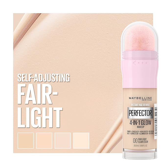 Maybelline New York Instant Age Rewind Instant Perfector 4-In-1 Glow Makeup - Primer, Concealer, Highlighter and BB Cream in 1, Fair/Light, 0.68 fl oz (Pack of 2)