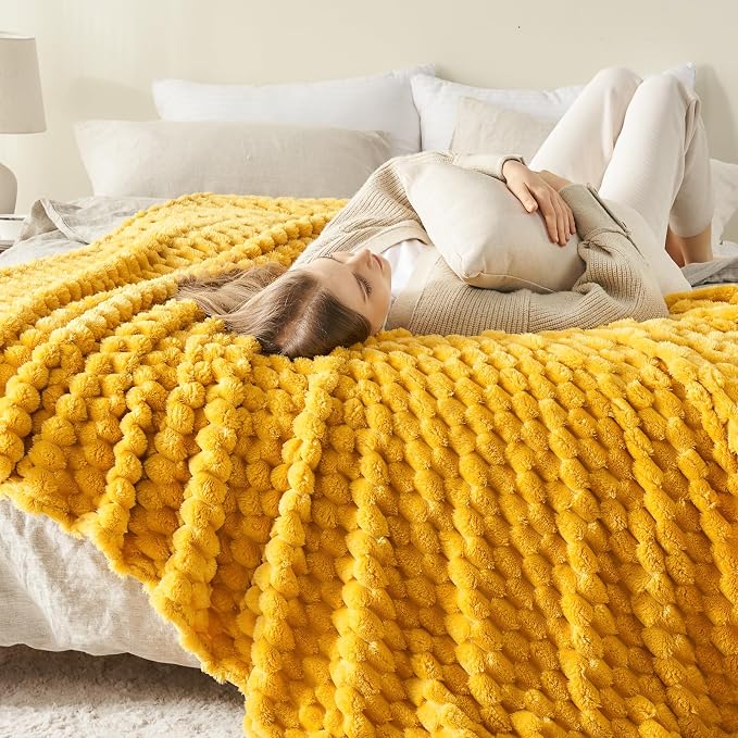 NEWCOSPLAY Fleece Clouds Cozy Throw Blanket for Couch, Yellow, 50"x60" | Premium Silky Flannel Blanket, Soft Lightweight Fluffy Throw Blanket for Bed Sofa Decor, Gift for All Season Use