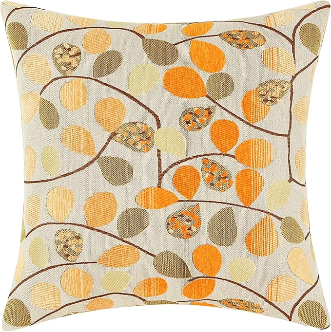 CaliTime Decorative Throw Pillow Covers 20 X 20 Inches Ecru Orange | Luxury Chenille Cute Leaves Cushion Case Shell for Couch Sofa Bed Living Room Home