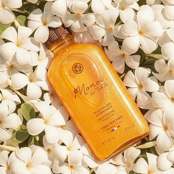 Yves Rocher Monoï de Tahiti Pearly Body Oil, Shimmering Moisturizing Body Oil with Tahitian Gardenia Scent, Deep Hydration, Subtle Glow & Radiance, Lightweight Non-Greasy, 100ml / 3.3 fl oz