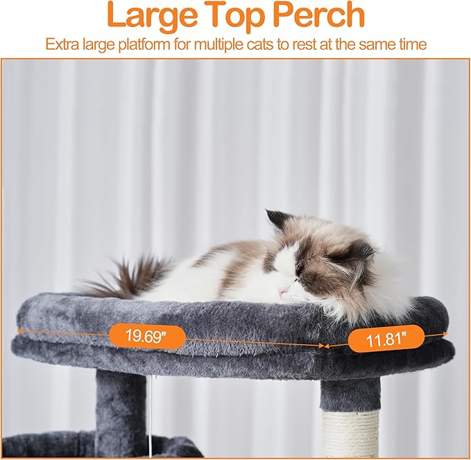 Heybly Cat Tree, 71-Inch-Tall Tower for Indoor Cats with 2 Perches HCT034G | Large Cat Furniture with 2 Big Condos, 2 Hammocks, Basket, Scratching Pad, Multi-Level Cat Condo, Smoky Gray