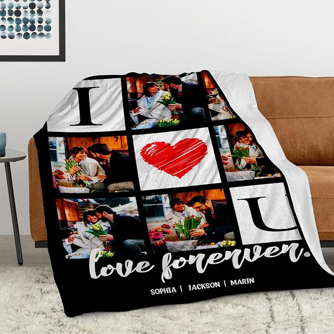 Ecactly Mother's Day Personalized Blanket Gifts for Mom from Daughter Son | I Love You Custom Couple Blanket with Photos Text, Personalized Gifts for Wife Husband Her Him Christmas Birthday