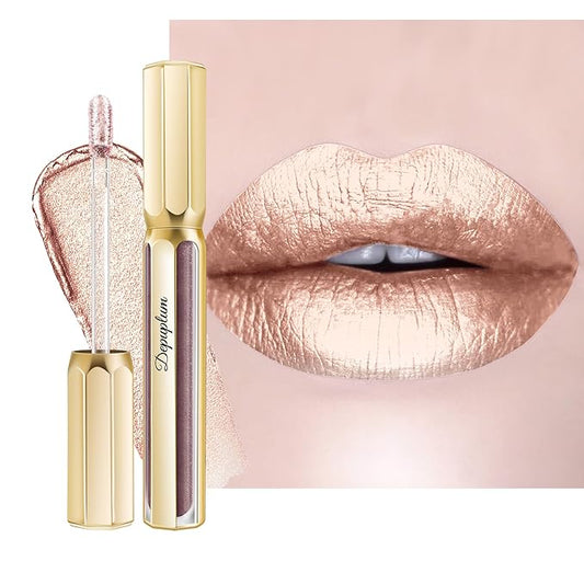 Silver Lipsticks for Women Metallic Lipstick Long Lasting Non Stick Cup Lip Gloss, Shimmer Lightweight Hydrating Full Coverage Lip Color, DP110 Moonlight