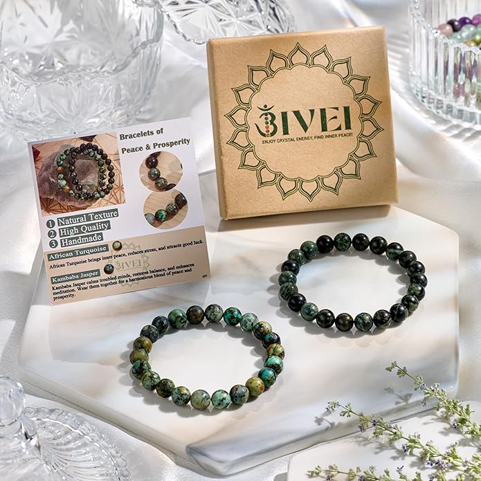 Bivei Natural Gemstone Semi Precious Healing Crystals Handmade Stretchy Round Beads Bracelet,Stocking Stuffers for Women Enhance Positive Energy