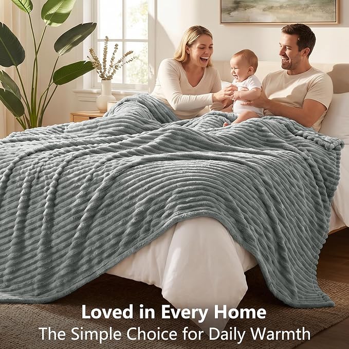 Gray Throw Blanket for Couch & Bed, 50 x 60 Inch | 300GSM Ribbed Fleece Blanket, Soft, Cozy & Lightweight, OEKO-TEX Certified, All-Season Use for Travel, Dorm & Home Decor