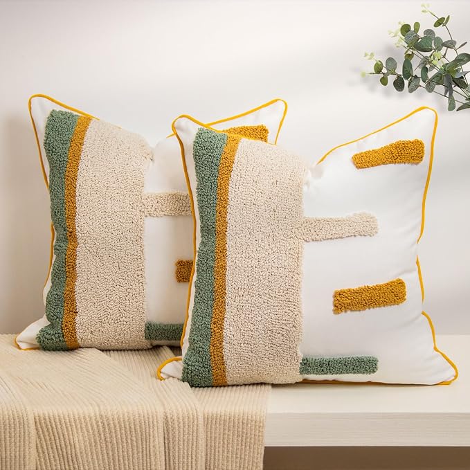 lifein Boho Pillow Covers 18x18 Set of 2 Boho Tufted Throw Pillow Covers Aesthetic Decorative Cushion Covers Farmhouse Pillow Case for Couch Sofa Bed Living Room,Home Decor