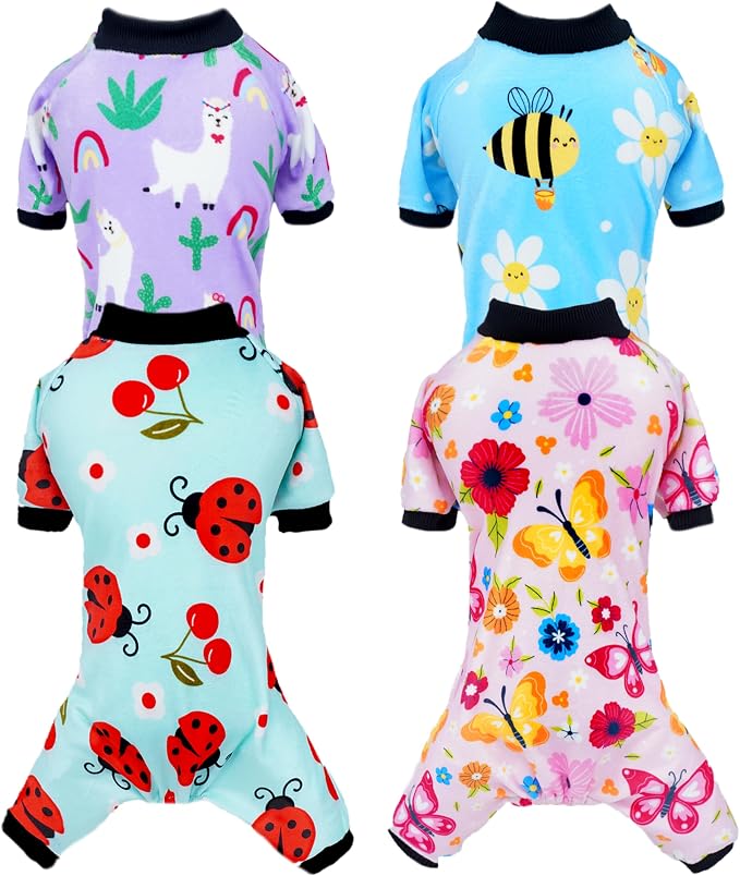 PET SHOW 4 Pack Spring Fleece Dog Pajamas Warm for Extra Large Dogs | Soft stretchy dogs onesies,boy girl pjs with sleeve,holiday jumpsuit costume for large pets,XXL