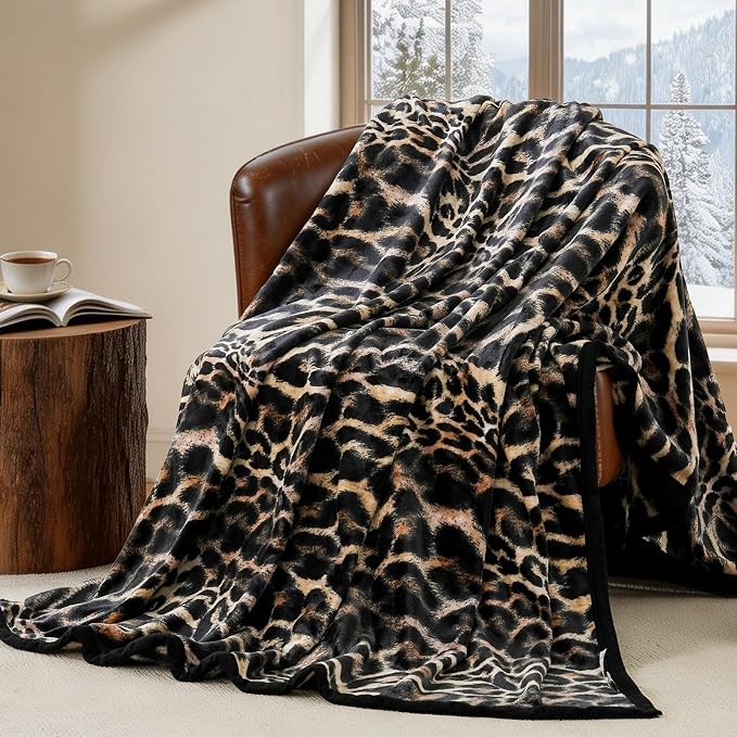 PU MEI King Size Leopard Fleece Blanket, Super Soft Cozy Black Cheetah Print Blanket for Couch Bed, All Seasons 90"x108"