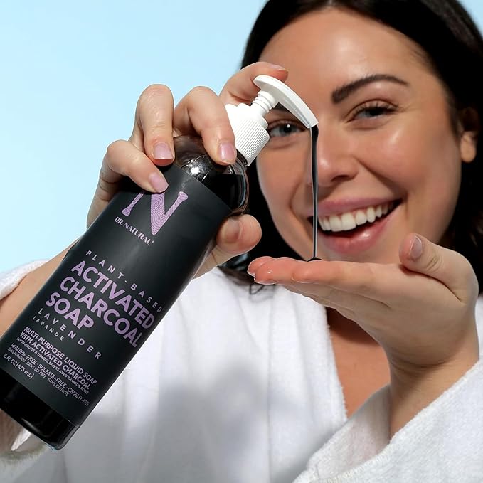 Dr. Natural Activated Charcoal Liquid Soap - Anti Acne and Blemishes - Deep Cleansing Body Wash - Gentle Body Soap for Clear Skin - Lavender - 16 oz (Pack of 2)