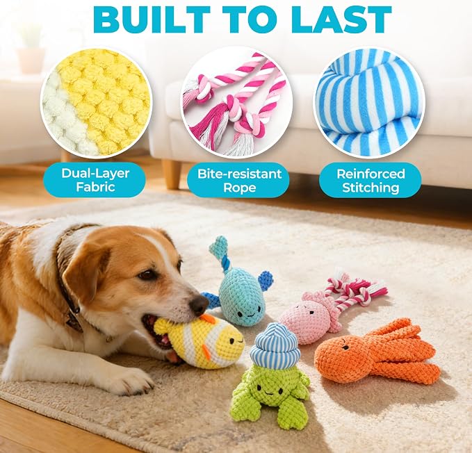 PrimePets 5 Pack Squeaky Dog Toys, Plush Crinkle Dog Toys for Small Medium Dogs, Stuffed Tough Puppy Chew Toy to Keep Them Busy, Interactive Pet Toy