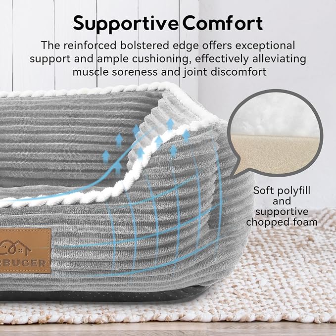 Zerbuger 25in Grey Rectangle Cat Dog Bed Machine Washable Sleeping Sofa | for Large Medium Small Pets Indoor Outdoor, Non-Slip Bottom Soft Puppy Bed Durable Orthopedic Calming Pet Cuddler