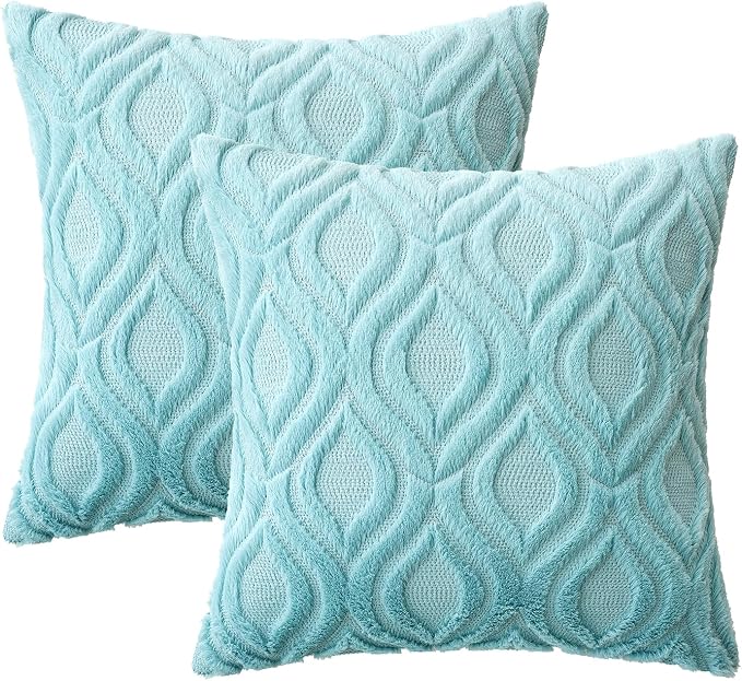 MIULEE Sky Blue Soft Plush Faux Wool Throw Pillow Covers 20x20 | Set of 2, Farmhouse Boho Home Decor, Decorative Cushion Covers for Sofa, Living Room, Bed