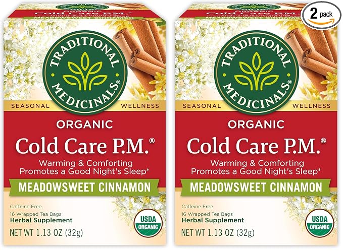 Traditional Medicinals Tea, Organic Cold Care PM, Get a Good Night's Sleep, 16 Tea Bags (Pack of 2)