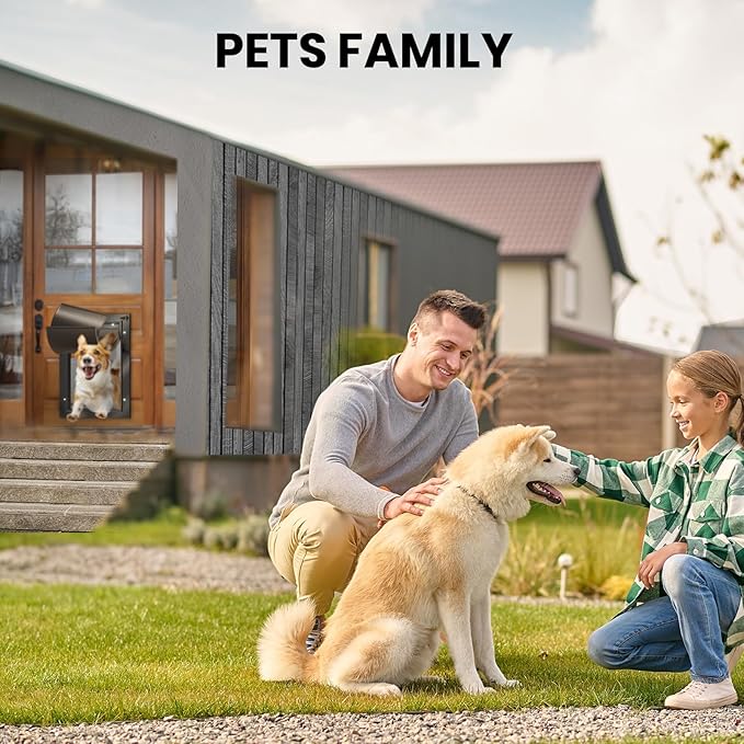 Dog Door for Door, Doggy Door Doggie Door, Medium Dog Door All Aluminum Black, Heavy Duty Pet Door, Double Magnetic Flaps, Thermal Tnsulation, Energy Efficient, Sliding Lock Panel (Pets Up to 45Lb) | Aluminum Alloy Frame, Upgraded Magnetic Flaps, Therm...