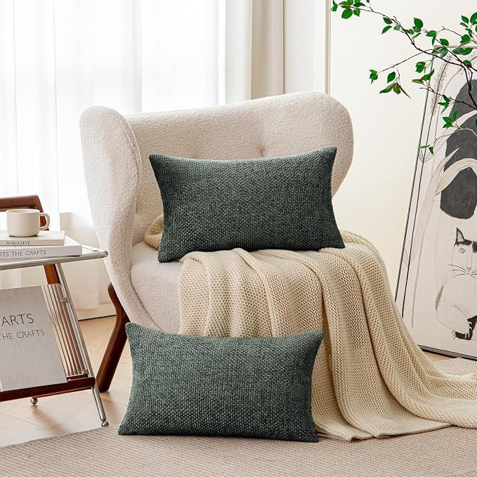 a moment Christmas Dark Green Chenille Throw Pillow Covers 12x20 Inch Pack of 2 Modern Decorative Throw Pillow Covers Farmhouse Cross Covers Home Decor for Sofa Bedroom Living Room