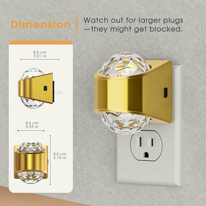 Night Light Plug into Wall, Color Changing Night Light for Kids | Gold Night Light Projector, 9-Color RGB Galaxy Nightlight with Dusk to Dawn for Bathroom, Home Gaming Room Decor Gifts, 2pack