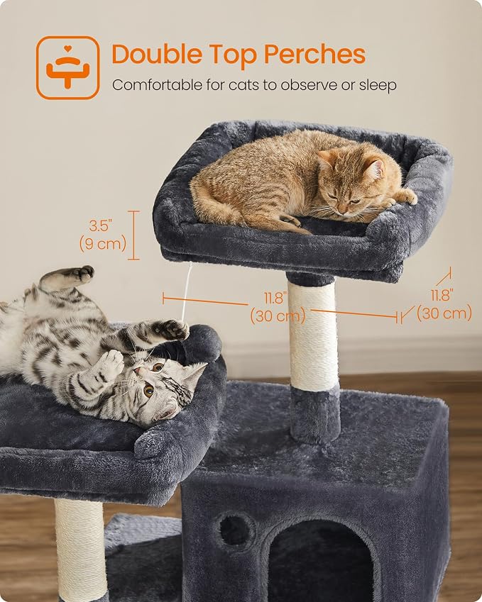 Feandrea Cat Tree, 55.8-Inch Cat Tower, Multi-Level Plush Condo with 11 Scratching Posts, 2 Perches, Hammock, Cave, Smoky Gray UPCT15GYZ