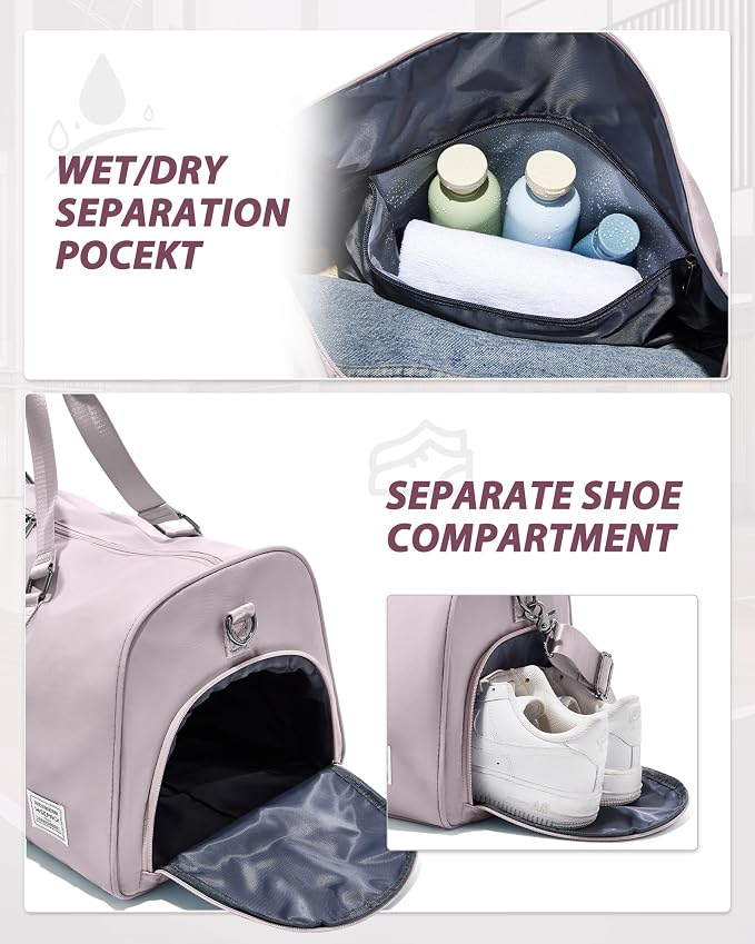 Travel Duffle Bag,Weekender Overnight Bags for Women with Shoes Compartment,Tote Gym Bag Personal Item Carry On Bag for Travel Business Trips Sport Hospital Dance Pink