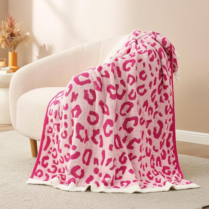 Snuggle Sac Hot Pink Leopard Throw Blanket for Couch - Ultra Soft Warm Plush Blanket, Reversible Cheetah Blanket for Sofa & Bed, Pink Leopard, 50x60 inches