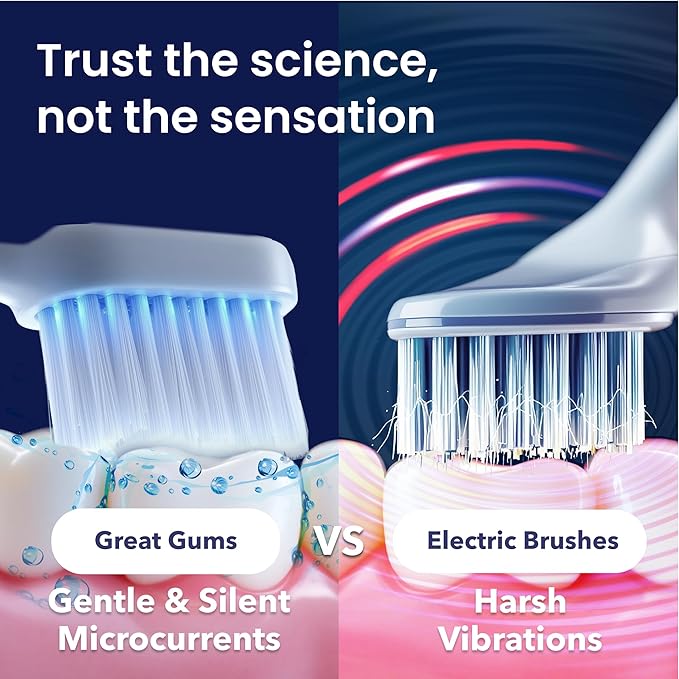 Great Gums Lite Extra Soft Toothbrush for Sensitive Gums - Soft Bristle BioElectric Toothbrush for Braces Care - Non Vibrating Plaque Remover for Teeth - Orthodontic & Periodontal Teeth Cleaning Brush