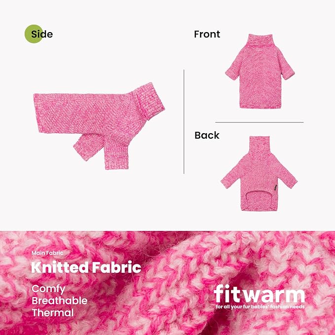 Fitwarm Knitted Turtleneck Dog Sweater, Cozy Dog Winter Clothes for Small Dogs Girl, Holiday Pet Outfit, Heather Pink, Large