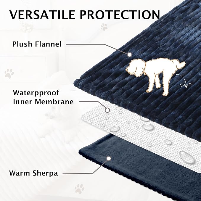 PuTian Waterproof Dog Blanket for Couch, 40"x50", Navy | Blocks Urine, Stains and Pet Hair to Guard Furniture, Perfect For Dogs & Cats On Couch, Bed, Car And Travel