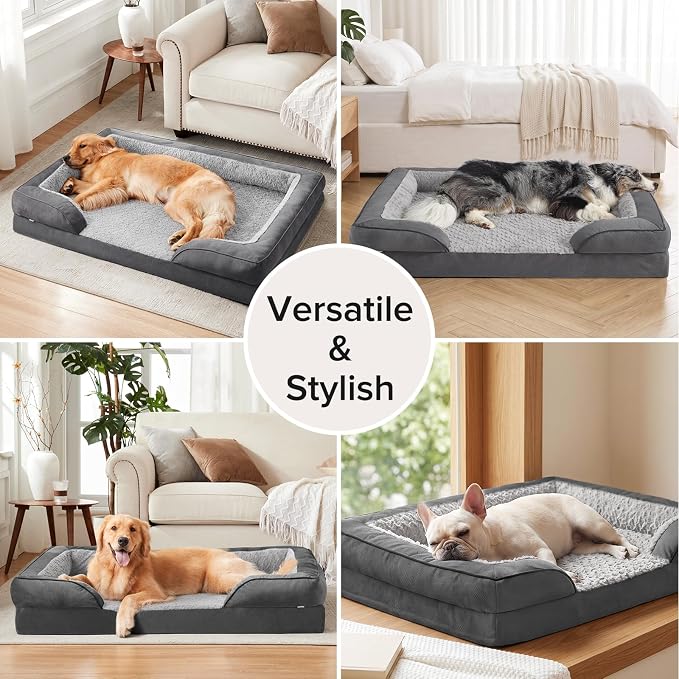 Orthopedic Dog Beds Large Sized, XL Washable Dog Sofa with Egg-Crate Foam, Waterproof Lining and Non-Skid Bottom