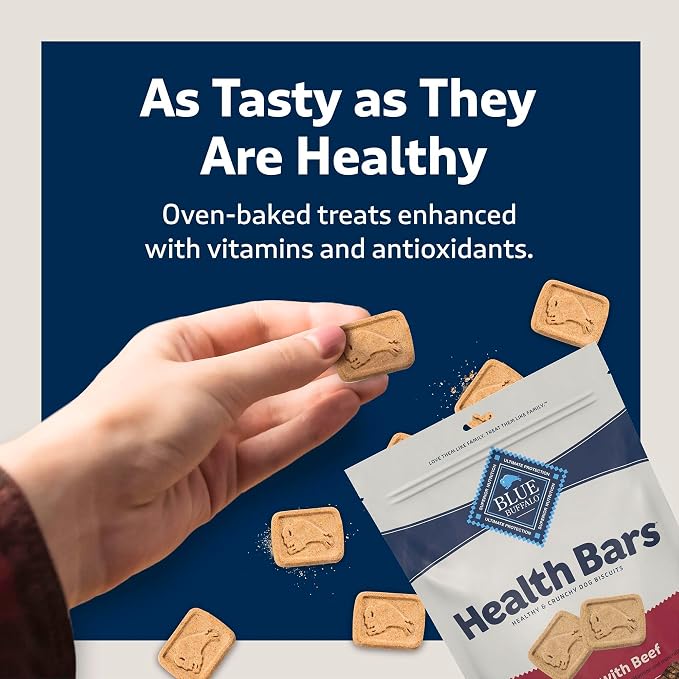 Blue Buffalo Health Bars Beef Dog Biscuits, 16 oz | Oven-Baked, Crunchy Texture, No Chicken By-Product, Corn, Wheat, or Soy
