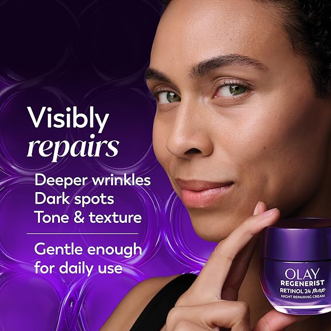 Olay Retinol Night Cream for Women, MAX, Anti-Aging Face Mousturizer, Fragrance-Free, Non Greasy - Anti-Wrinkle, Smooth Fine Lines, Hydrating Skin Care - Triple Collagen Cream, Niacinamide, 1.7oz