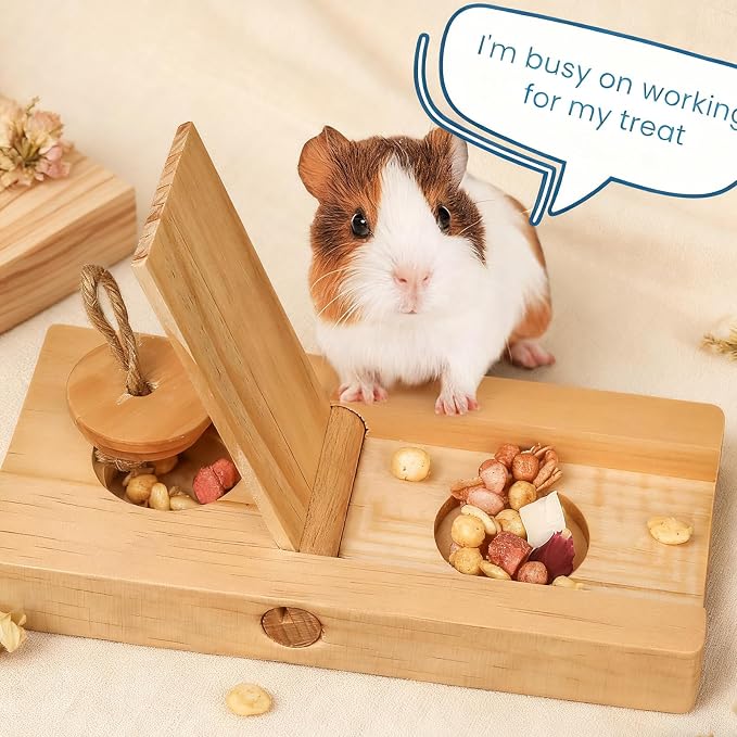 2 Pack Guinea Pig Foraging Toys, Guinea Pig Enrichment Toys Wooden Interactive Bunny Puzzle Toys, Small Animals Hide Treats Dispenser for Hamster, Rabbits, Bunny, Chinchillas