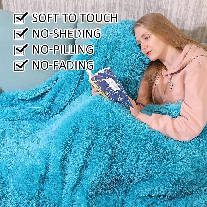 YUSOKI Long Faux Fur Twin Size Blanket, Teal, 60" x 80" | Ultra Soft, Lightweight for All Season Use, stays fluffy after repeated washes, Perfect Gifts, Machine Washable