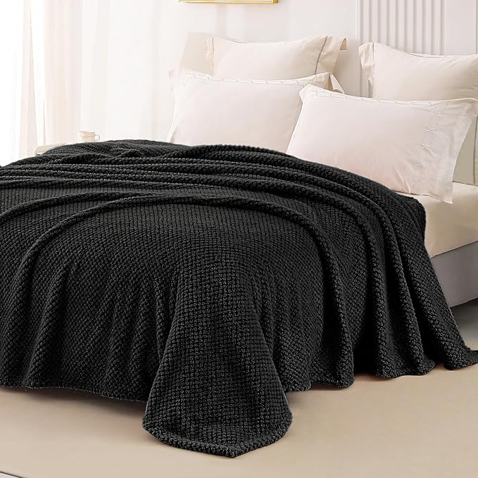 Whale Flotilla Soft Fleece Twin Size Bed Blanket, Black | 60x80 Inch, Suitable for Bed, Fluffy Fuzzy Jacquard Blankets for All Season, Lightweight and Cozy